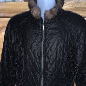 Jones New York Sport Womens Size LG BLACK Full Zip Faux Fur Lined Hooded Coat
